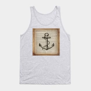 1980s dark academia beach nautical captain newspaper print vintage anchor Tank Top